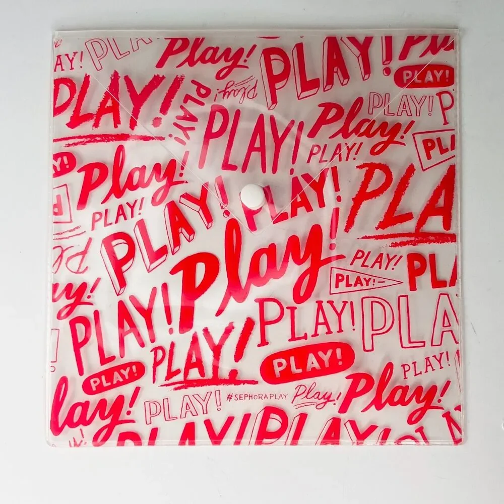 Sephora Transparent Clear Logo MakeUp Toiletry Travel Wet Envelope Bag Red New